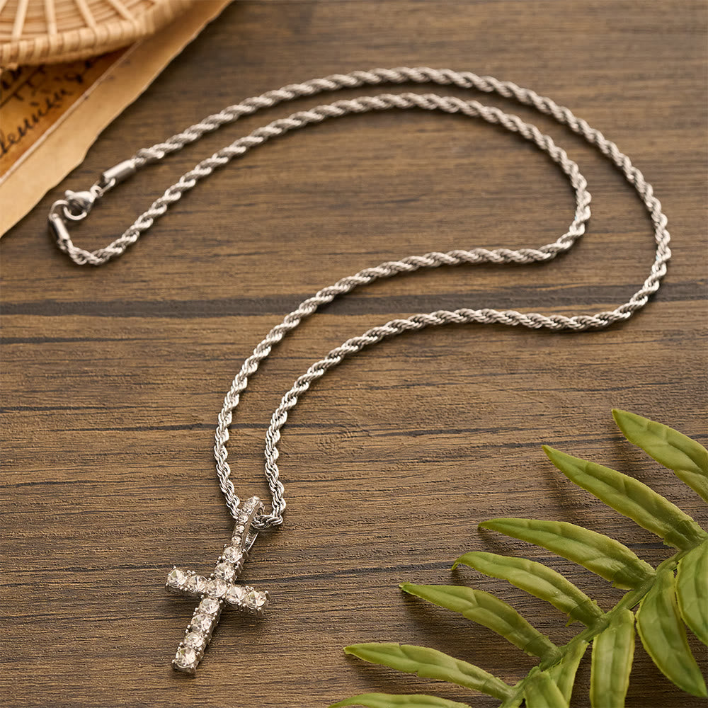 Smooth Twist Chain Full Stone Encrusted Cross Necklace: Timeless Emblem of Gentle Heavenly Guardianship