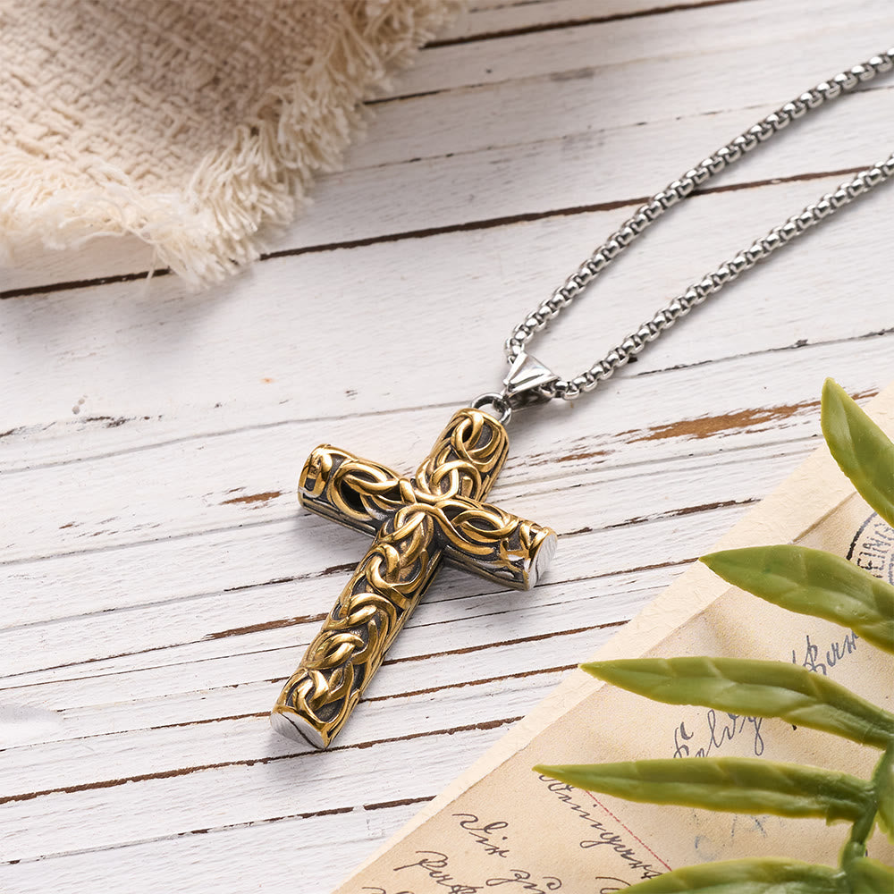 Hollow Twisted Knot Relief Cross Pendant Necklace: Timeless Emblem of Gentle Heavenly Guardianship