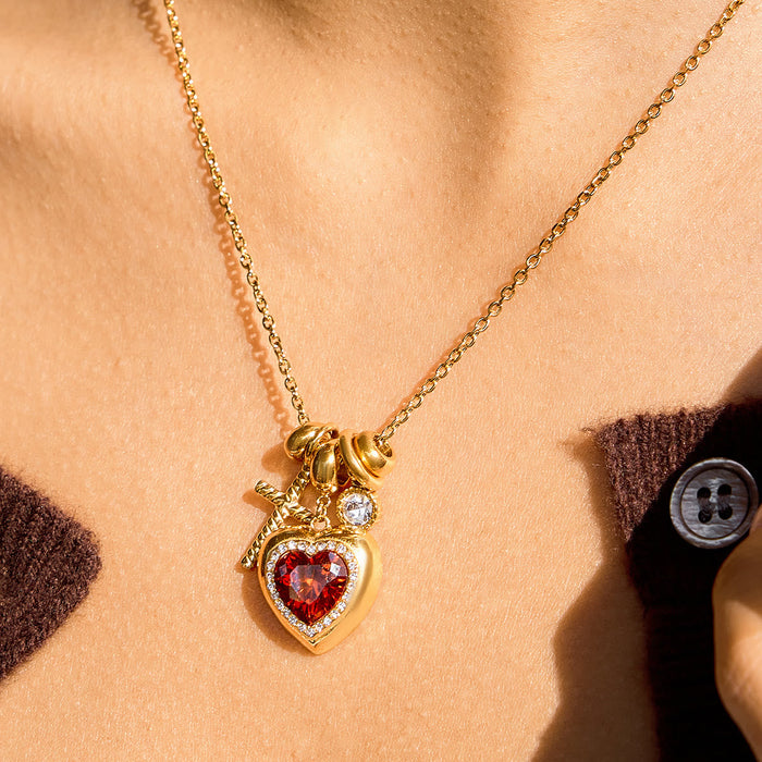 Halo Stone Heart Pendant Cross Multi-Charm Cable Chain Necklace: Timeless Emblem of Gentle Heavenly Guardianship