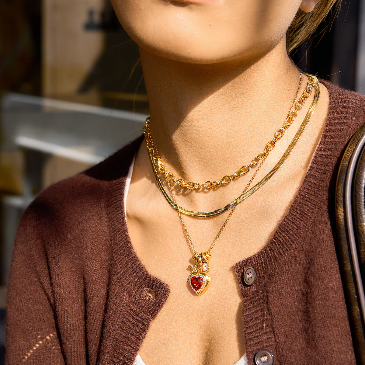 Halo Stone Heart Pendant Cross Multi-Charm Cable Chain Necklace: Timeless Emblem of Gentle Heavenly Guardianship