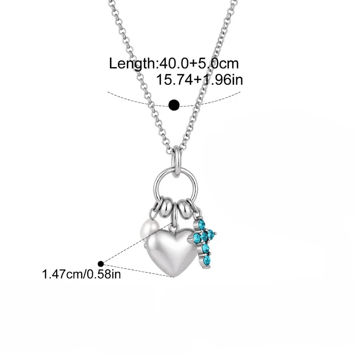 Halo Stone Heart Pendant Cross Multi-Charm Cable Chain Necklace: Timeless Emblem of Gentle Heavenly Guardianship