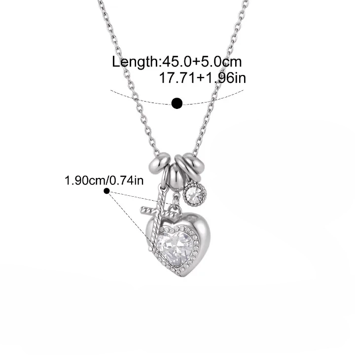 Halo Stone Heart Pendant Cross Multi-Charm Cable Chain Necklace: Timeless Emblem of Gentle Heavenly Guardianship