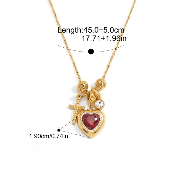 Halo Stone Heart Pendant Cross Multi-Charm Cable Chain Necklace: Timeless Emblem of Gentle Heavenly Guardianship