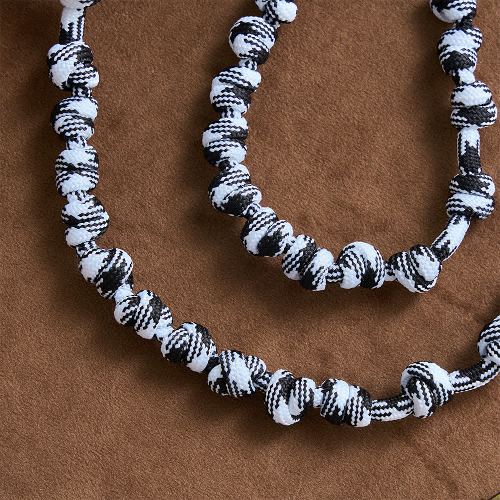 Black & White-Tone Twisted Paracord Knotted Rosary With St.Benedict Plaque & Jesus Cross