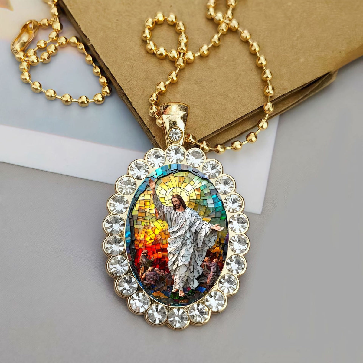 Oval Border Frame Jesus Portrait Ball Chain Necklace: Timeless Emblem of Gentle Heavenly Guardianship