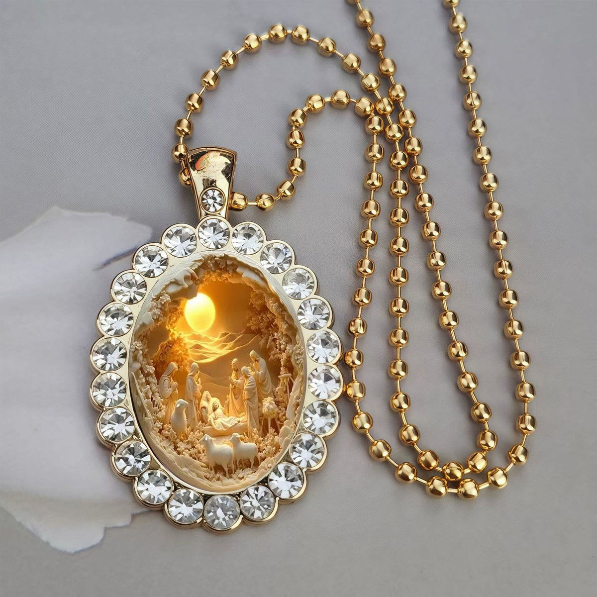 Oval Border Frame Jesus Portrait Ball Chain Necklace: Timeless Emblem of Gentle Heavenly Guardianship