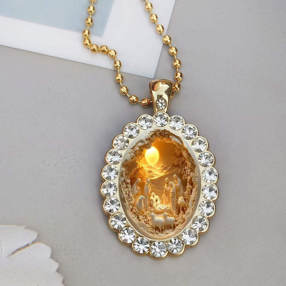 Oval Border Frame Jesus Portrait Ball Chain Necklace: Timeless Emblem of Gentle Heavenly Guardianship