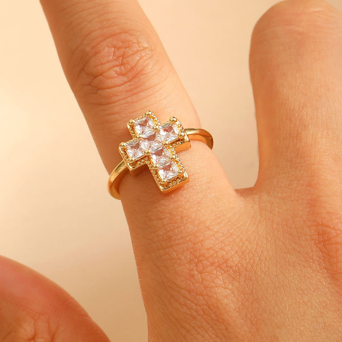 Multi-Tone Framed Cross Adjustable Faith Ring: Timeless Emblem of Unshakable Sacred Faith
