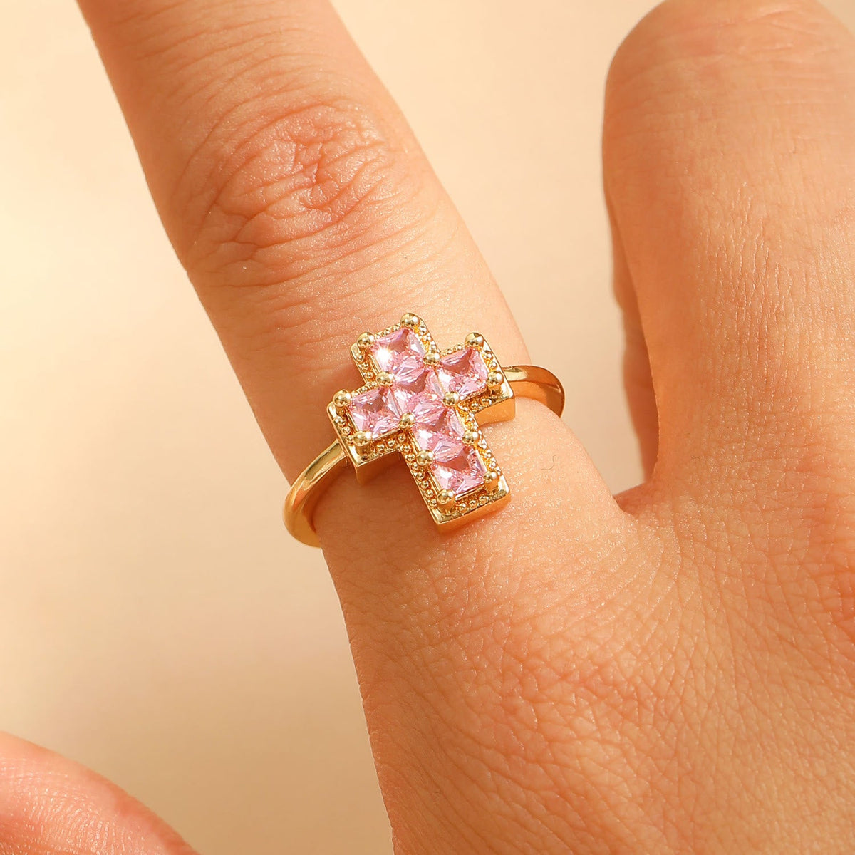 Multi-Tone Framed Cross Adjustable Faith Ring: Timeless Emblem of Unshakable Sacred Faith
