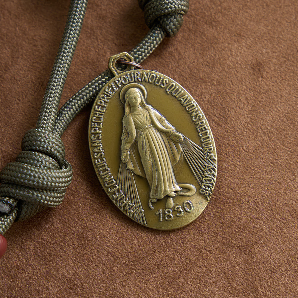 15 Decade Paracord Brown Barrel Bead Miraculous Medal Triple Panel Crucifix Rosary