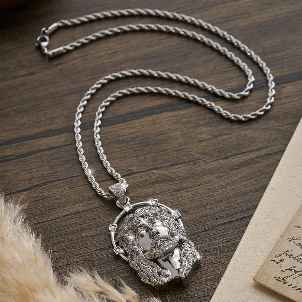 Oval Rhinestone Halo Holy Face Pendant Multiple Style Link Chain Necklace: Timeless Emblem of Gentle Heavenly Guardianship