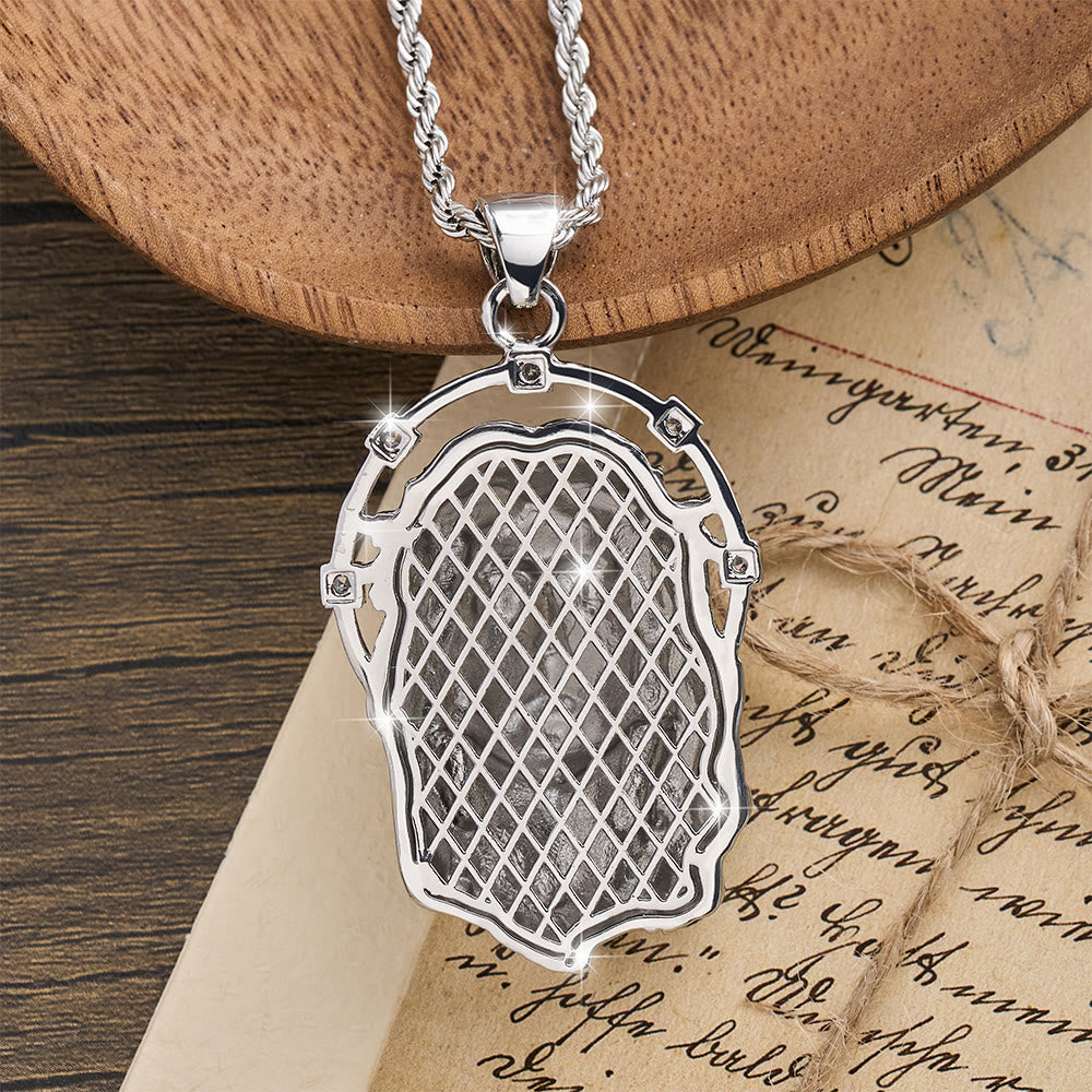 Oval Rhinestone Halo Holy Face Pendant Multiple Style Link Chain Necklace: Timeless Emblem of Gentle Heavenly Guardianship