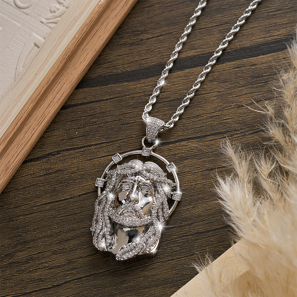 Oval Rhinestone Halo Holy Face Pendant Multiple Style Link Chain Necklace: Timeless Emblem of Gentle Heavenly Guardianship