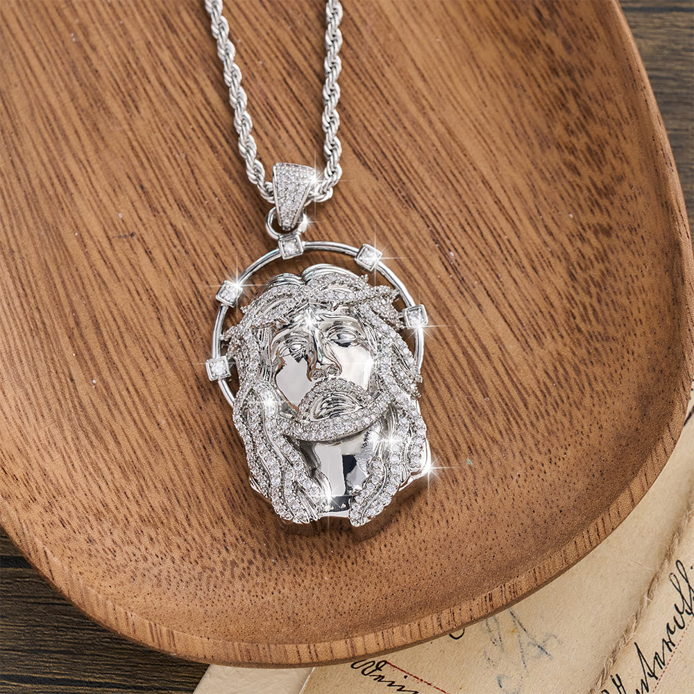 Oval Rhinestone Halo Holy Face Pendant Multiple Style Link Chain Necklace: Timeless Emblem of Gentle Heavenly Guardianship
