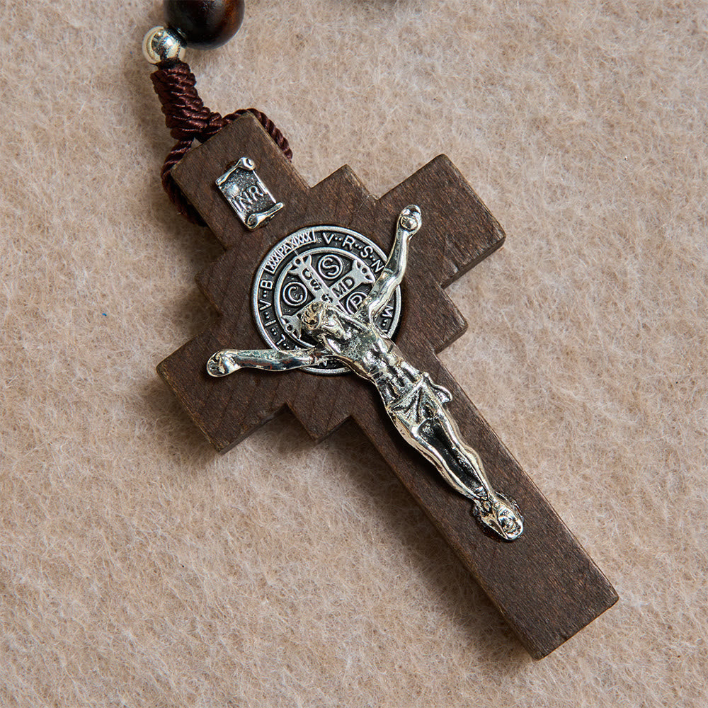 Round Bead Car Rosary Crucifix Our Lady Embossed Medal Car Hanging Pendant: A Reminder of Merciful Divine Protection on Every Trip