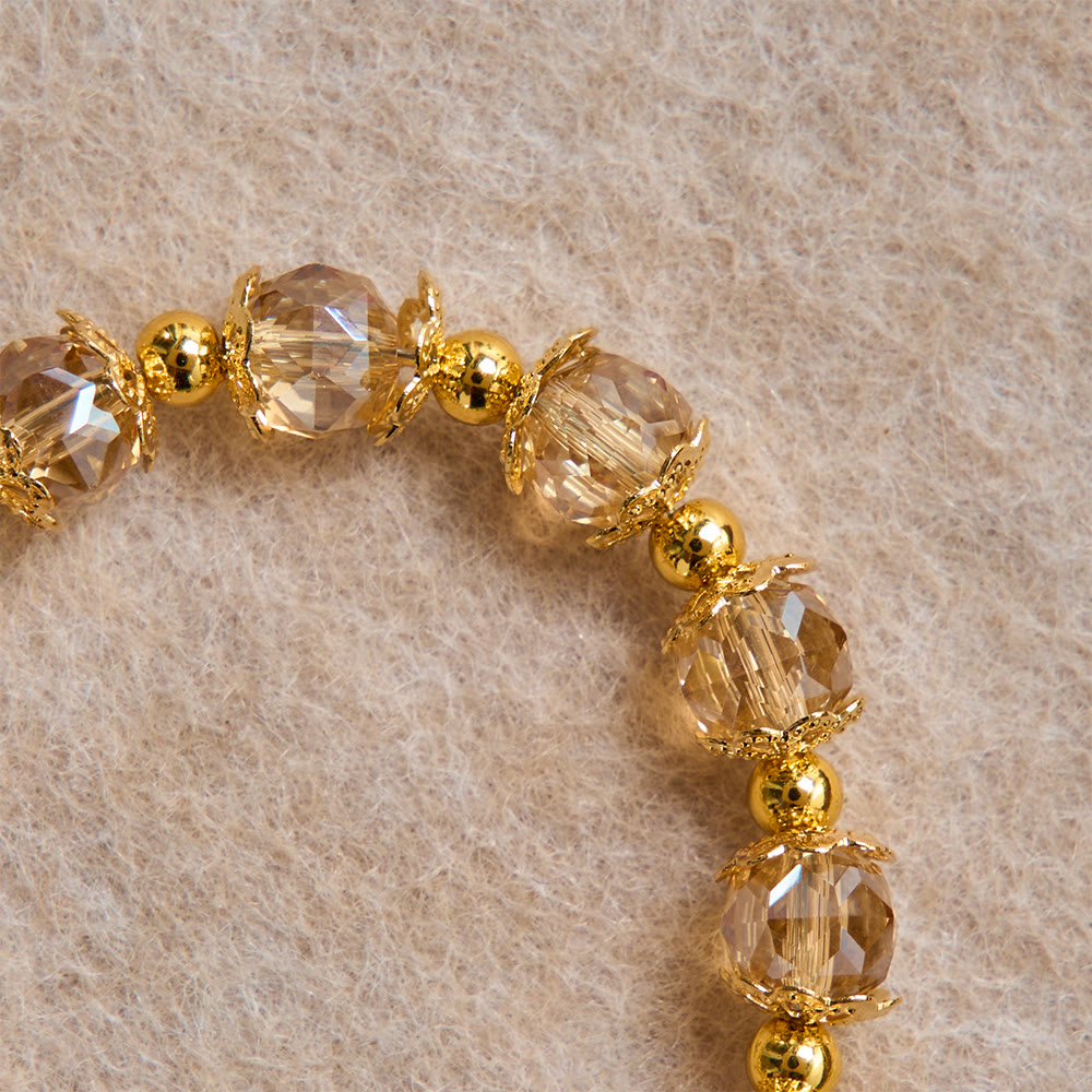 Luxe Champagne-Tone Pocket Rosary With Sacred Heart & Jeweled Crucifix: Dual-Use Prayer & Car Hanging Charm