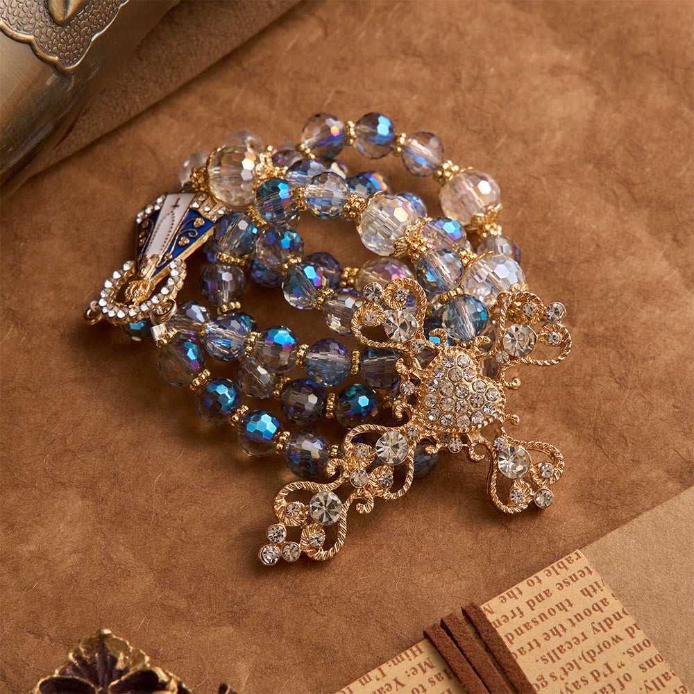Iridescent Blue Beads Rosary With Our Lady of Aparecida & Rhinestone Crucifix: Custom Name Bead Keepsake For Chapel