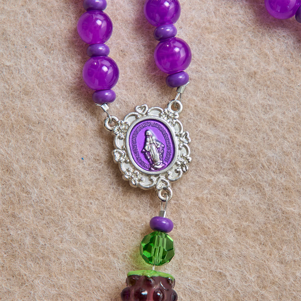 Grape Shaped Glass Bead Rosary With Enamel Crucifix: Emblem of Eucharistic Heavenly Blessing