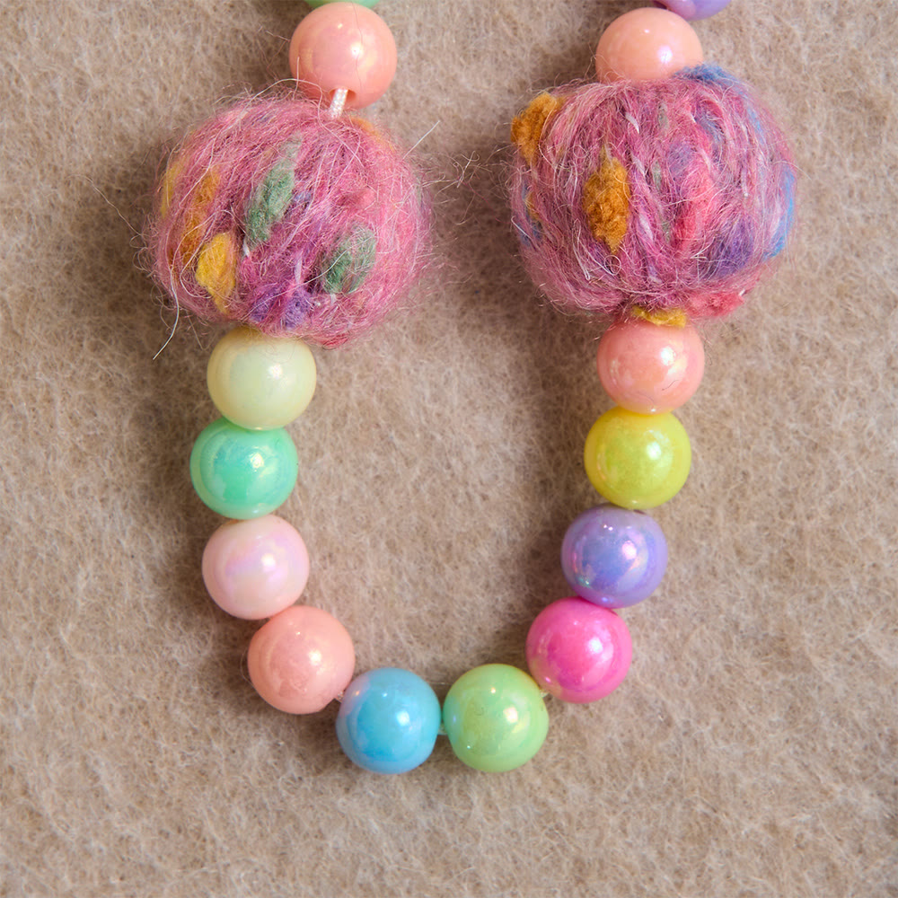 Fluffy Pom-Pom Macaron Bead Kids Rosary With Wooden Cross: Emblem of Innocent Heavenly Kindness