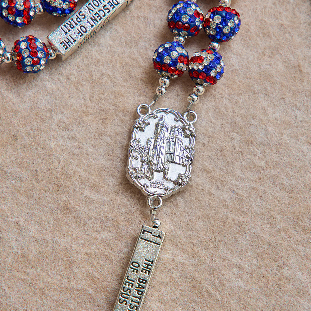 American Flag-Tone Rhinestone Scripture Bar Rosary With Antique Crucifix: Emblem of Faithful Heavenly Allegiance