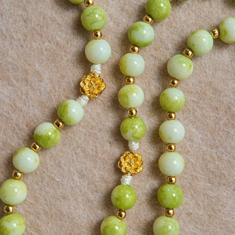 Fresh Lotus Spacer Jade-Toned Rosary With Ornate Carved Crucifix: Emblem of Pure Heavenly Serenity