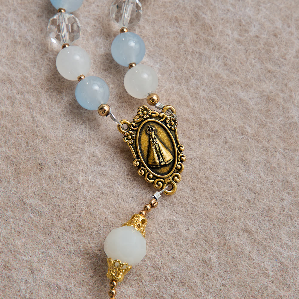 Cool Summer Glass Rosary With Faceted Glass & Our Lady of Aparecida Medallion