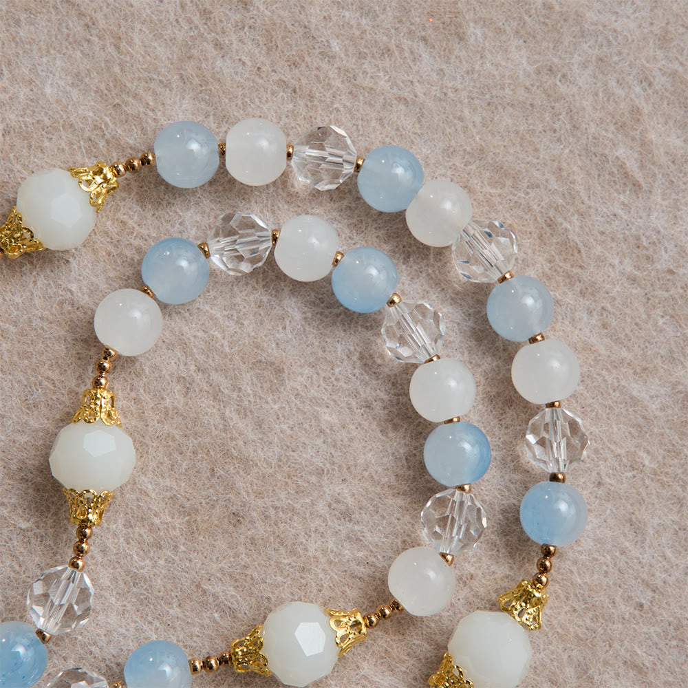 Cool Summer Glass Rosary With Faceted Glass & Our Lady of Aparecida Medallion
