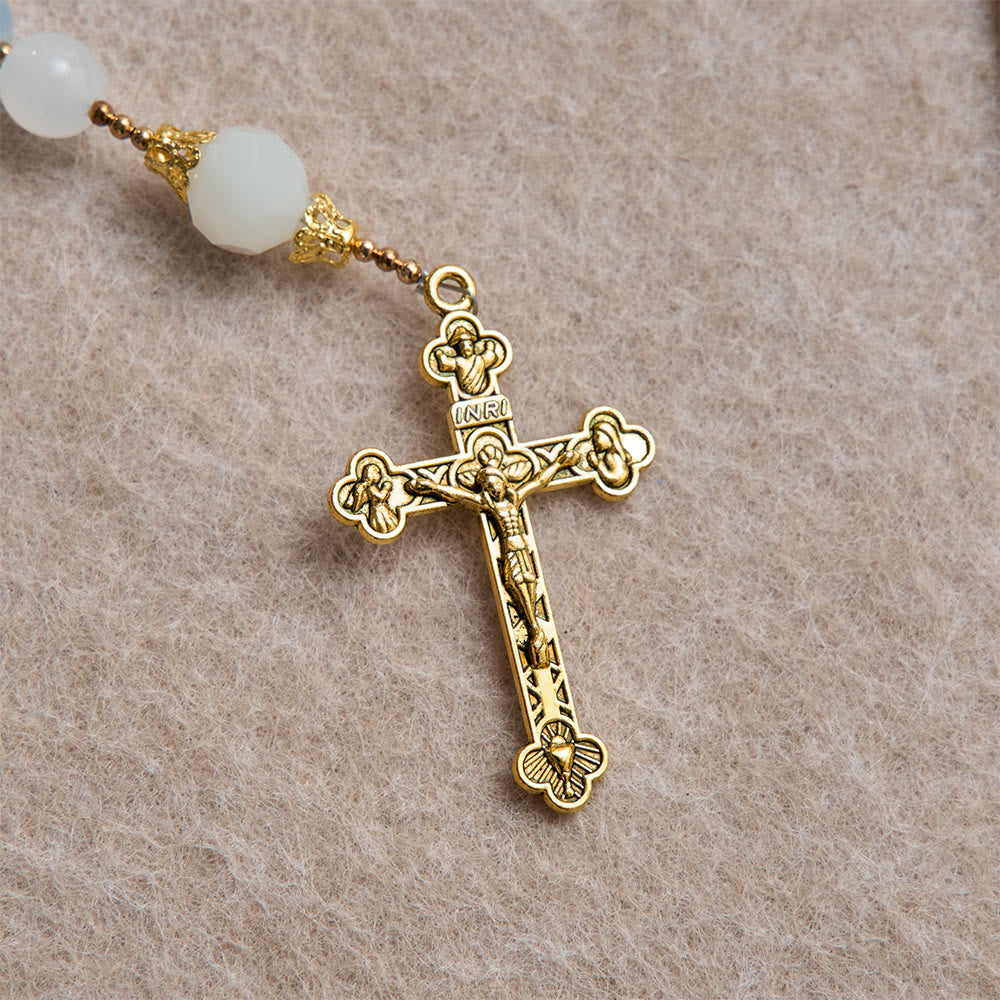 Cool Summer Glass Rosary With Faceted Glass & Our Lady of Aparecida Medallion