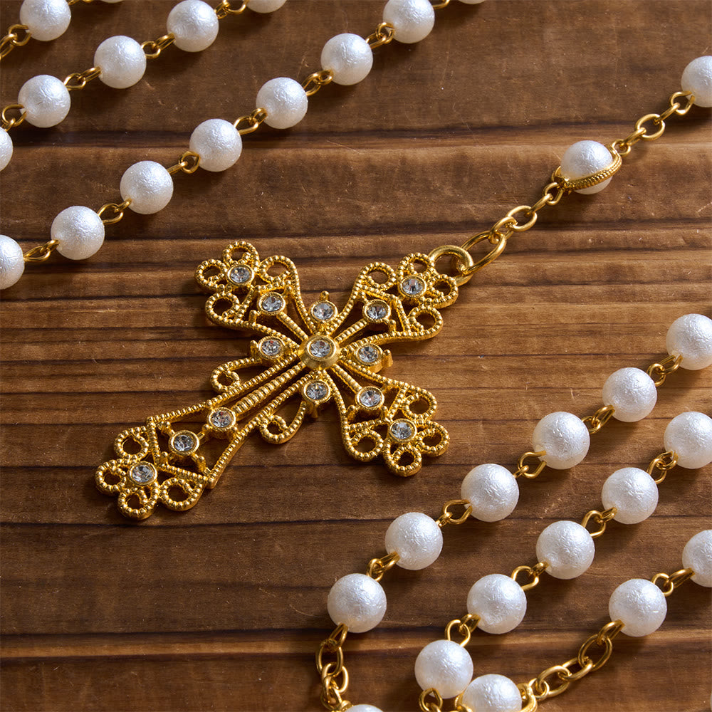 Wedding Couple Lasso Rosary Rhinestone Accented Filigree Cross Prayer Rosary: Timeless Emblem of Gentle Heavenly Guardianship