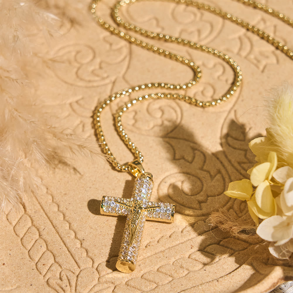 Jesus Crucifix Paved Necklace: Sparkling Detail for Faith & Daily Style