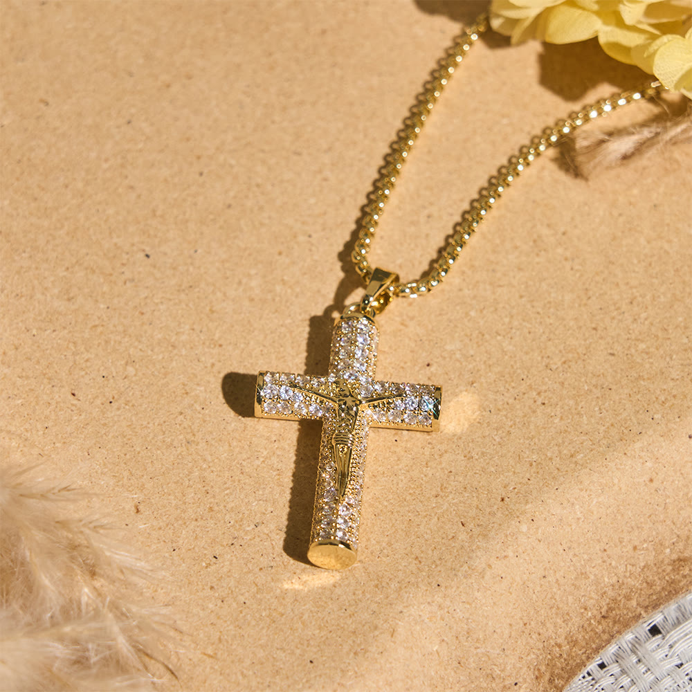 Jesus Crucifix Paved Necklace: Sparkling Detail for Faith & Daily Style