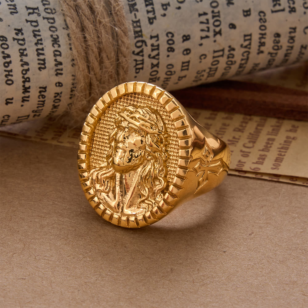 Vintage Christ Jesus Head Cross Blessing Ring
