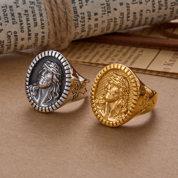Vintage Christ Jesus Head Cross Blessing Ring