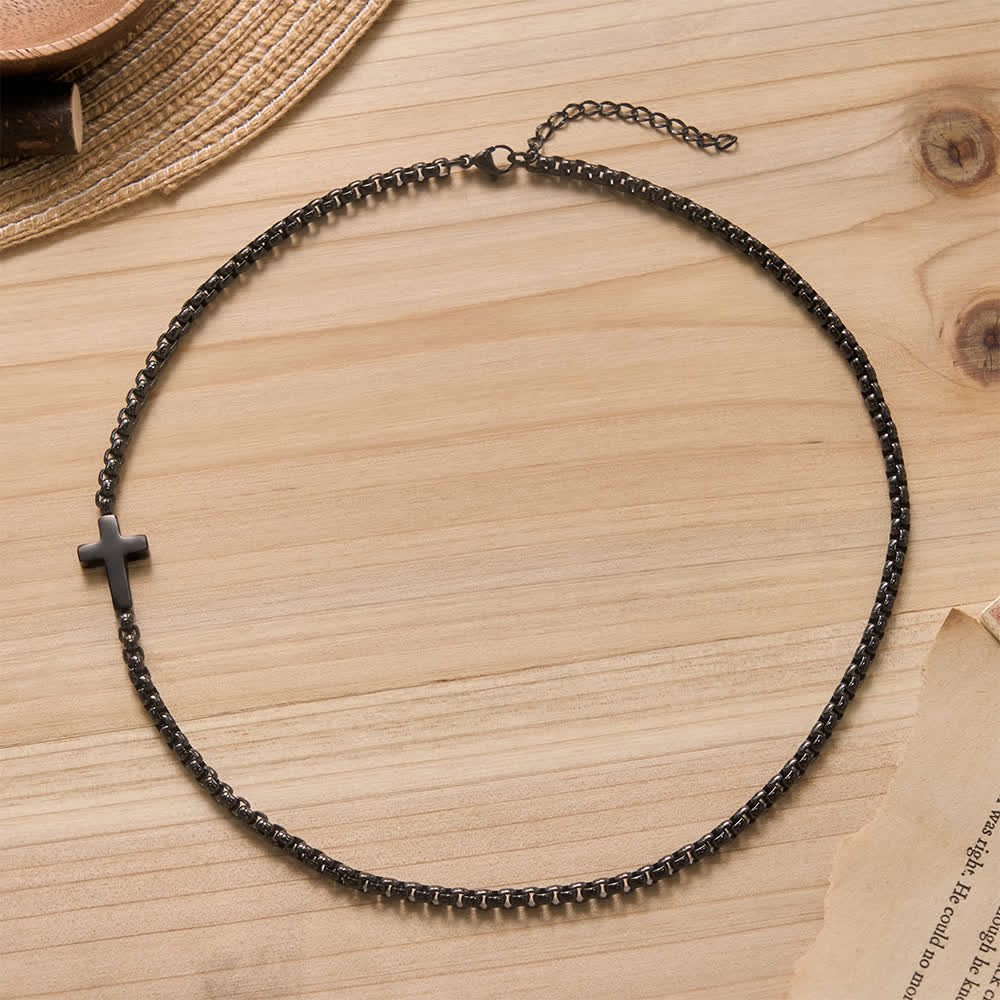 Sleek Stainless Steel Cross Necklace with Sideways Pendant: A Reminder of Divine Grace