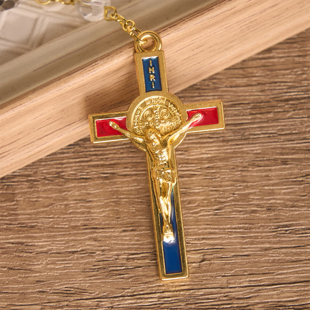 Vibrant Multi-Tone Glass Saint Benedict Rosary: For Chapel Worship & Daily Handheld Prayer