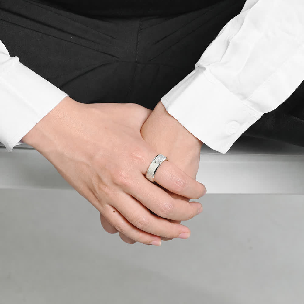 Deep Engraved Cross Lord’s Prayer Stainless Steel Wide Band Ring: Emblem of Abiding Heavenly Faith