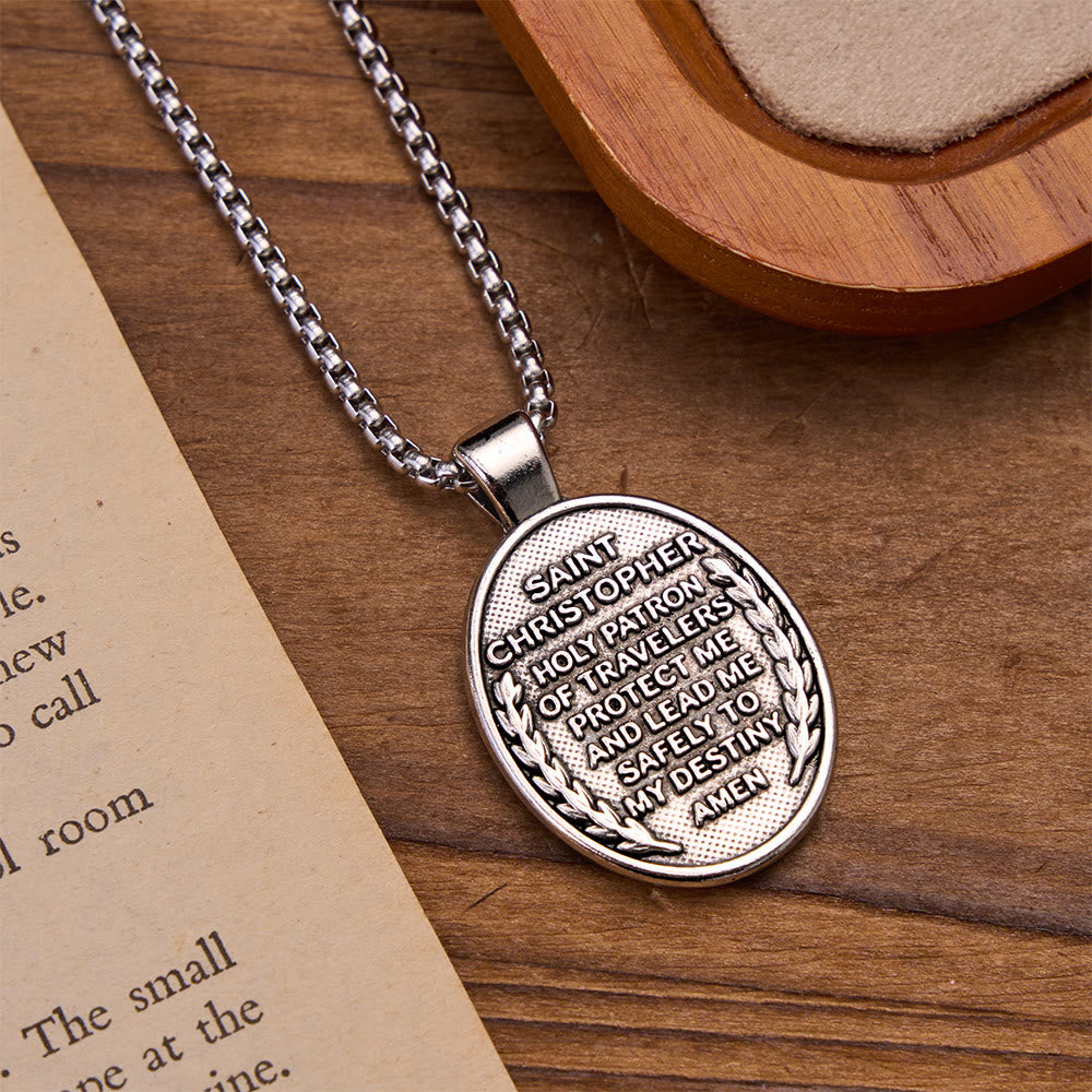 Double-Sided Embossed Saint Christopher Oval Medallion Necklace: Emblem of Safe Celestial Travel