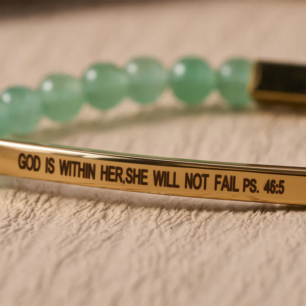 Engraved Curved Bar Stretch Beaded Bracelet With Psalm Verse God Is Within Her She Will Not Fail