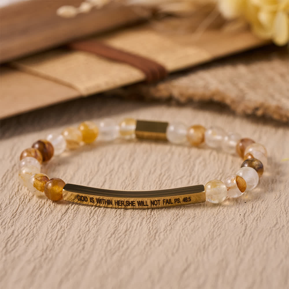 Engraved Curved Bar Stretch Beaded Bracelet With Psalm Verse God Is Within Her She Will Not Fail