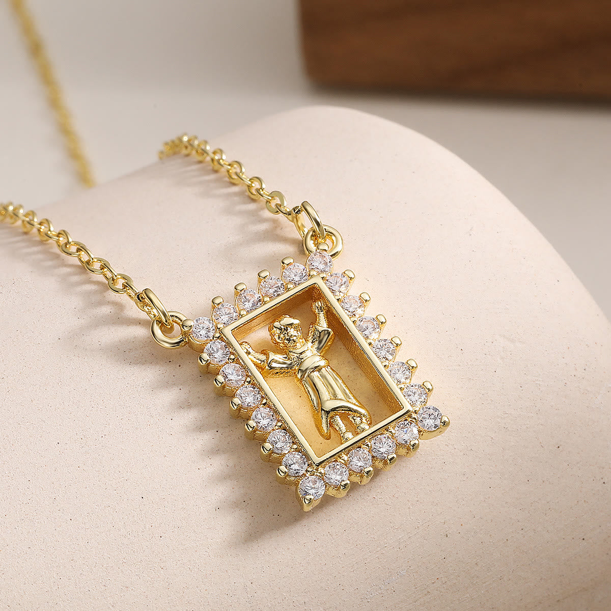 Zircon Border Framed Holy Portrait Necklace: Emblem of Gentle Heavenly Protection