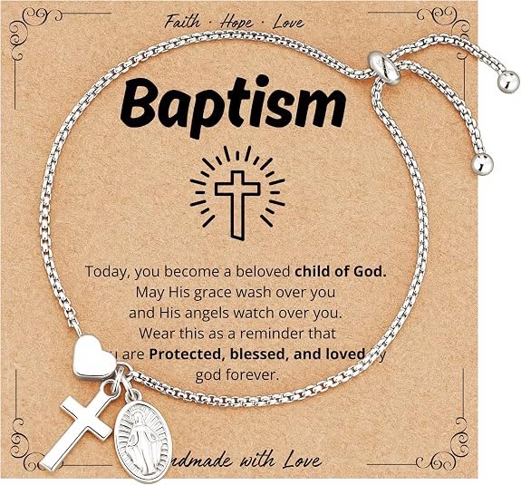 Adjustable Box Chain Charm Bracelet With Cross Heart & Holy Medal: Emblem of Tender Celestial Blessing