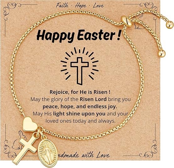Adjustable Box Chain Charm Bracelet With Cross Heart & Holy Medal: Emblem of Tender Celestial Blessing
