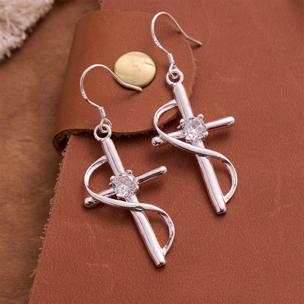 Infinity Loop Wrapped Zircon Cross Hook Earrings: Emblem of Everlasting Celestial Love