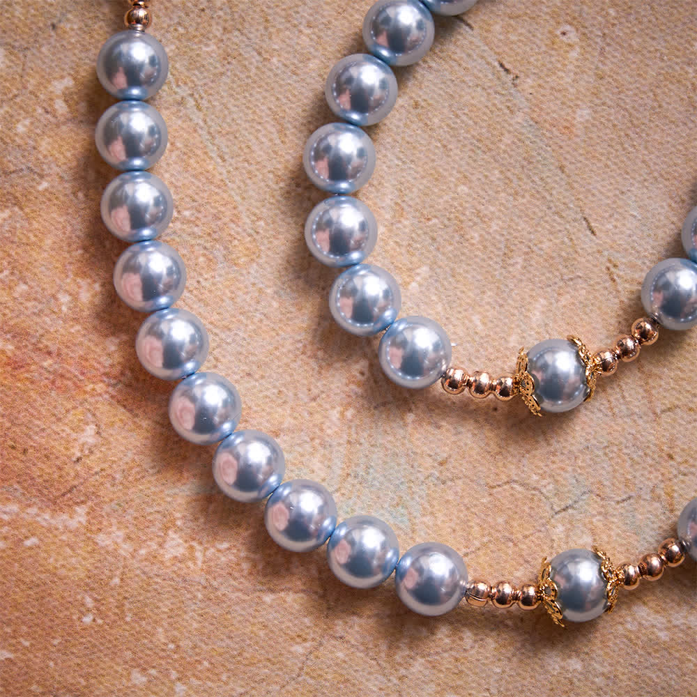 Sky Blue Pearl Our Lady Rosary With Jeweled Golden Crucifix: Emblem of Serene Heavenly Peace