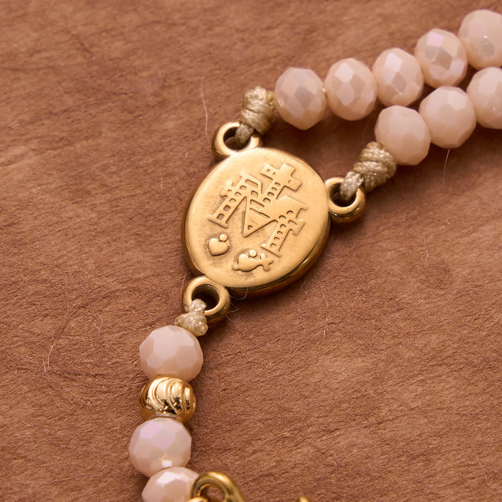 Faceted Crystal Bead Knotted Rosary Bracelet With Cross Charm: Emblem of Gentle Celestial Blessings