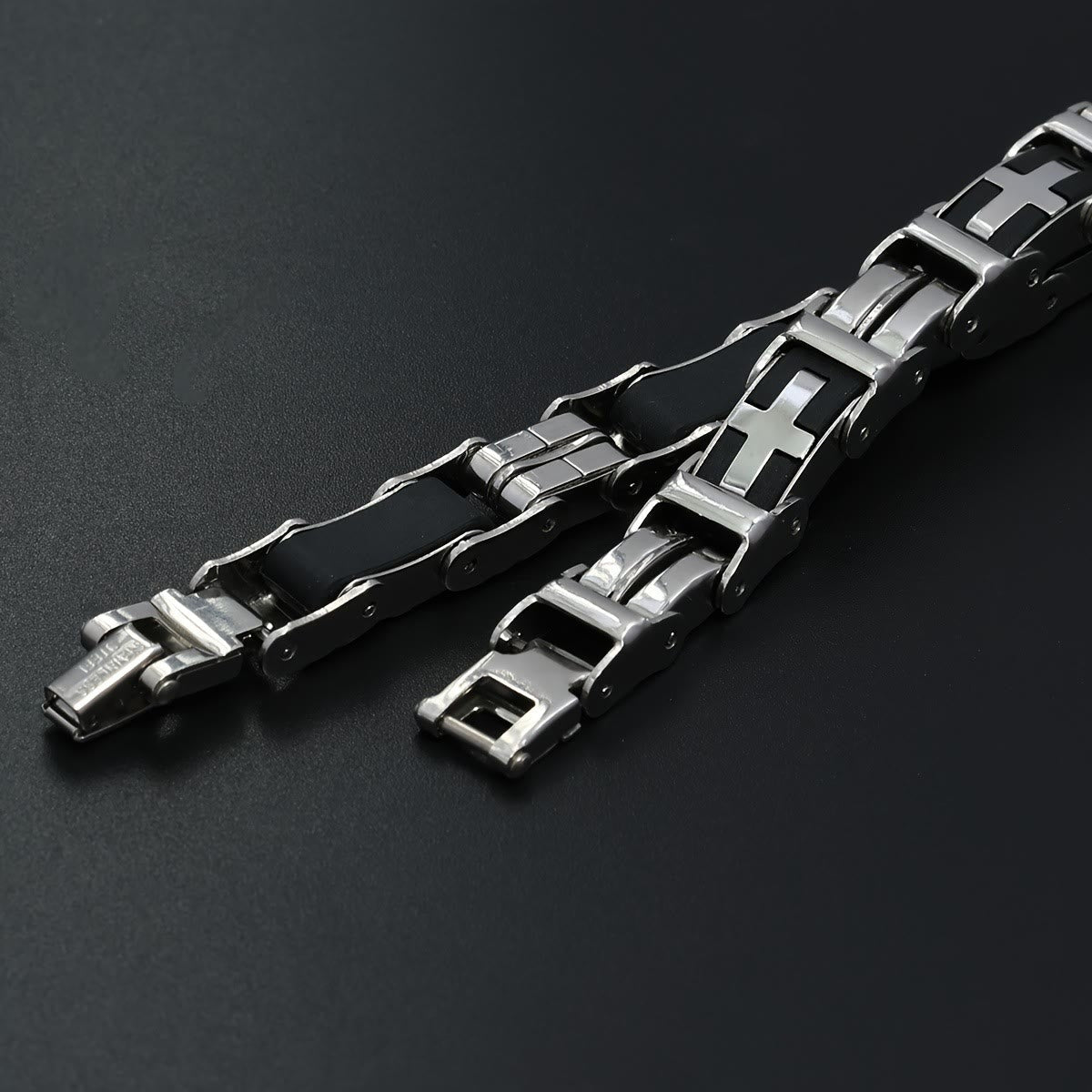 Rugged Biker Style Cross Inlaid Wrist Bracelet: Emblem of Unwavering Inner Serenity