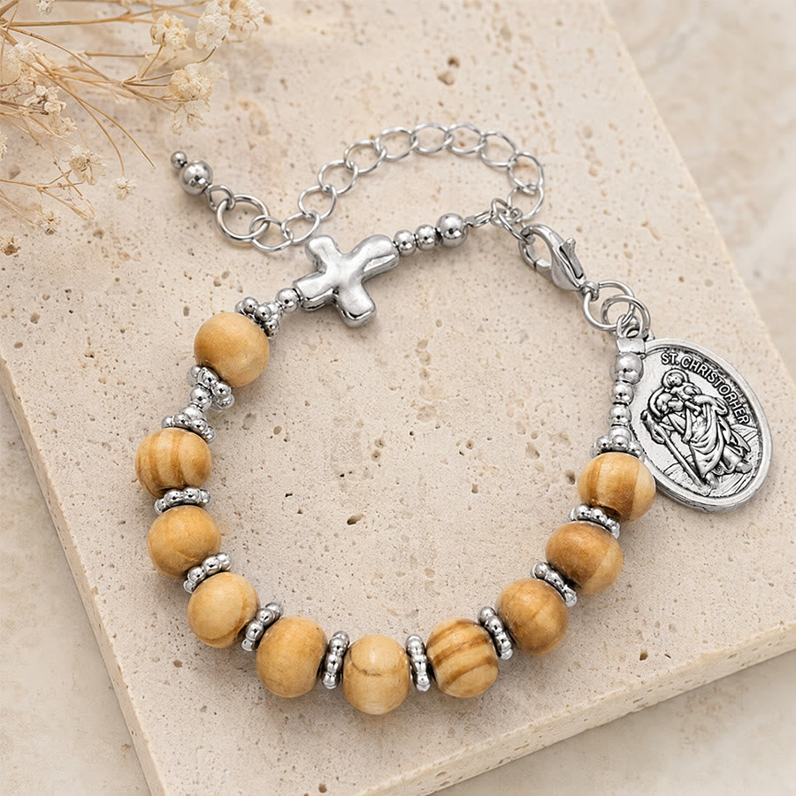 Timeless Wooden Bead St. Christopher Rosary: Beacon of Faithful Spiritual Guidance