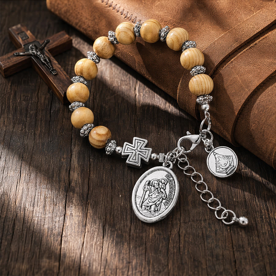 Timeless Wooden Bead St. Christopher Rosary: Beacon of Faithful Spiritual Guidance