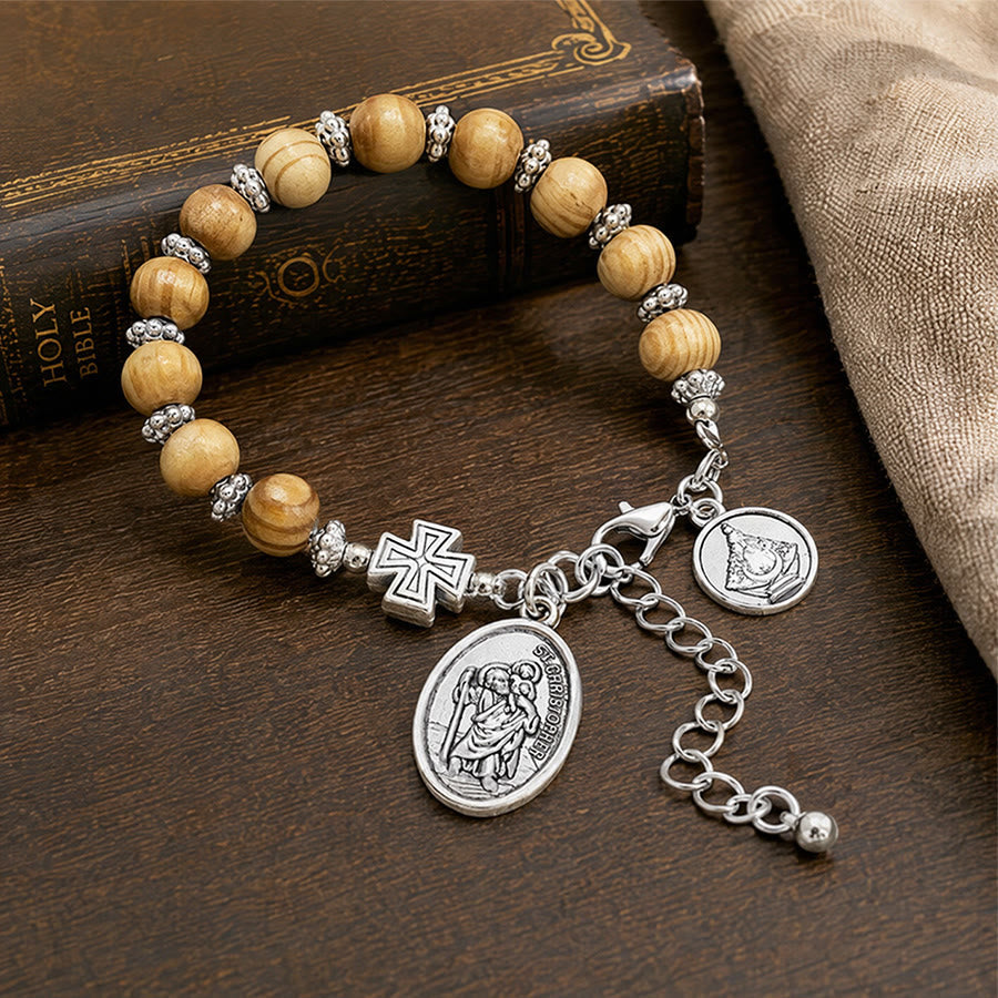 Timeless Wooden Bead St. Christopher Rosary: Beacon of Faithful Spiritual Guidance