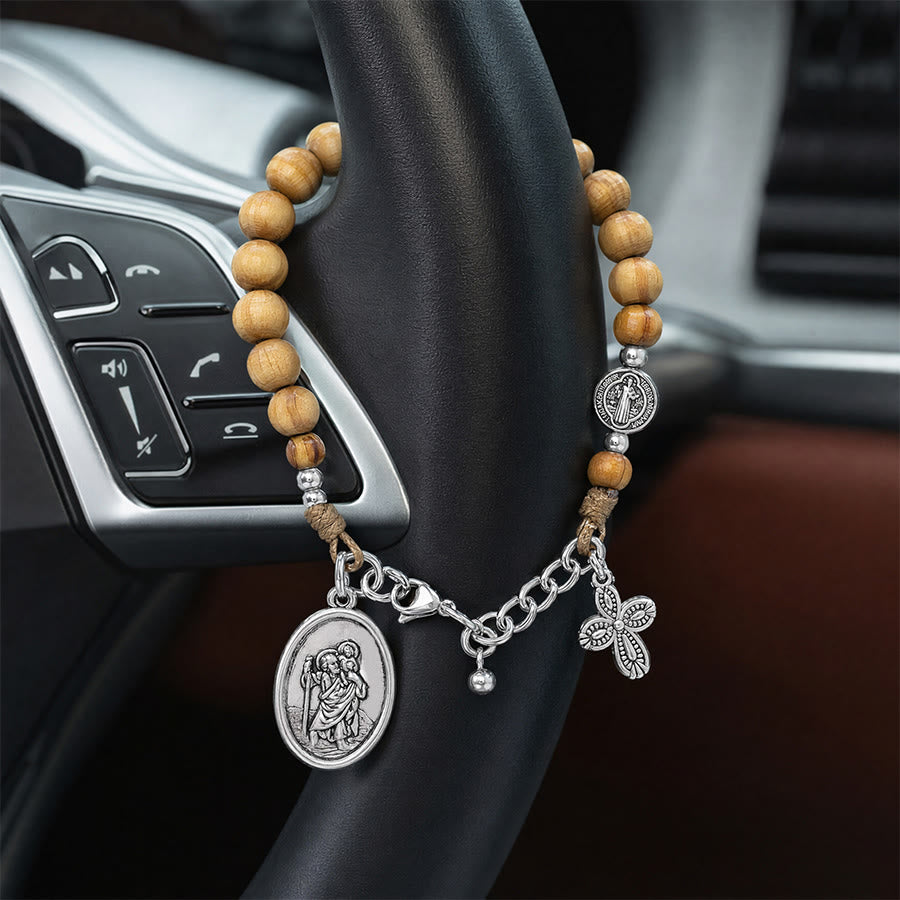 Timeless Wooden Bead St. Christopher Rosary: Beacon of Faithful Spiritual Guidance